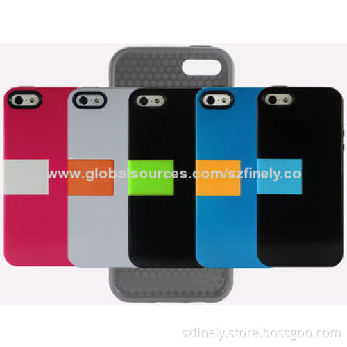 Hard Cases for iPhone 5/5S, PC + TPE Materials, Double Injection with Black Camera Ring